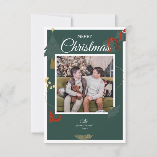 Kerst Kaart Familie Foto Groene Vakantie (Voorkant)