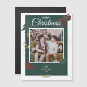 Kerst Kaart Familie Foto Groene Vakantiemagnet (Voorkant / Achterkant)