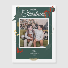 Kerst Kaart Familie Foto Groene Vakantiemagnet