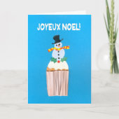 Kerst Kaart, Frans, Cupcake met Sneeuwman Feestdagen Kaart (Voorkant)