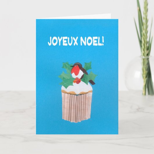 Kerst Kaart, Franse Cupcake met Robin Feestdagen Kaart (Voorkant)