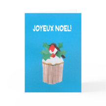 Kerst Kaart, Franse Cupcake met Robin