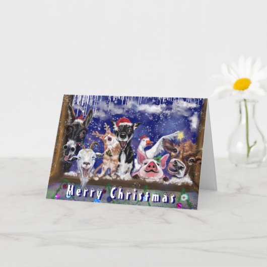 Kerst Kaart Funny Animal Party Happy Boerderij (Kleine Plant)