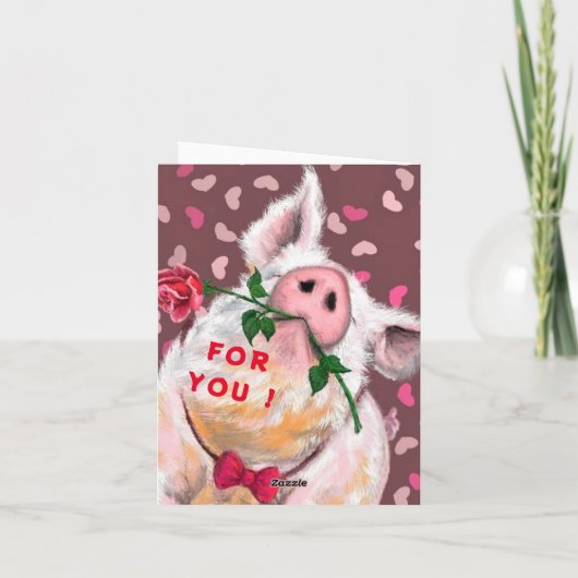 Kerst Kaart Funny Gentleman Pig met Roos (Achterkant)