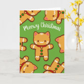 Kerst Kaart: Gingerbread Cat "Meowy Christmas" Kaart (Gele Bloem)