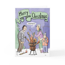 Kerst Kaart Gitaar kastanje op een open vuur