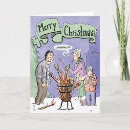 Kerst Kaart Gitaar kastanje op een open vuur
