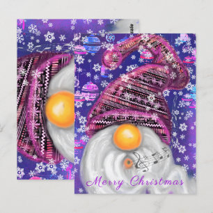 Kerst Kaart Happy Gnome in Paarse Pet Zingen