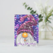 Kerst Kaart Happy Gnome in Paarse Pet Zingen (Staand voorkant)