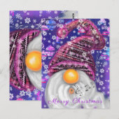 Kerst Kaart Happy Gnome in Paarse Pet Zingen (Voorkant / Achterkant)