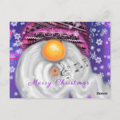 Kerst Kaart Happy Gnome in Paarse Pet Zingen (Achterkant)