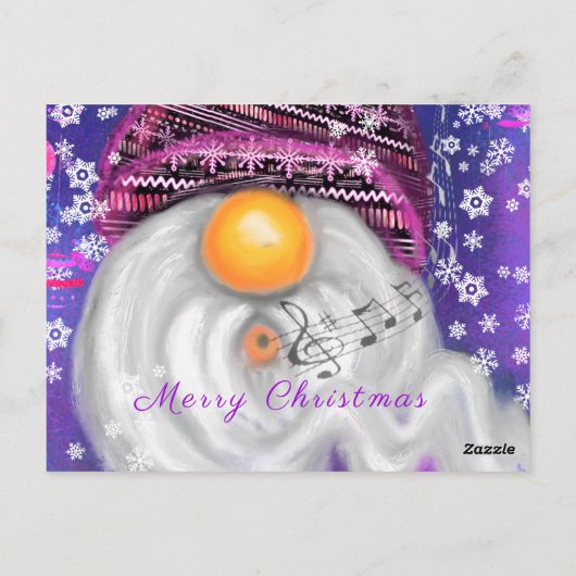 Kerst Kaart Happy Gnome in Paarse Pet Zingen (Achterkant)