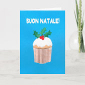 Kerst Kaart, Italiaans, Cupcake met Holly Feestdagen Kaart (Voorkant)