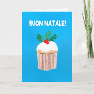Kerst Kaart, Italiaans, Cupcake met Holly Feestdagen Kaart