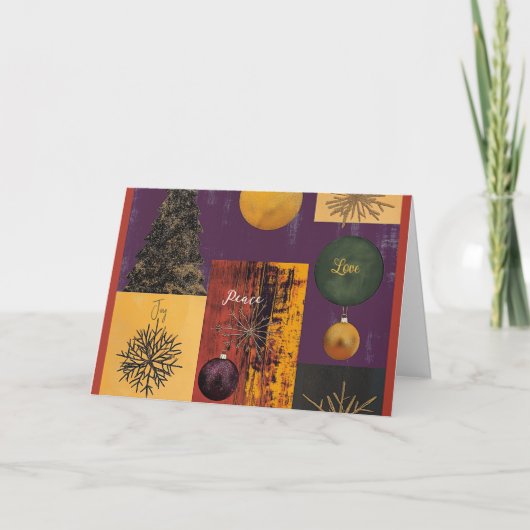 Kerst Kaart – Joy, Peace, and Love Patchwork (Voorkant)