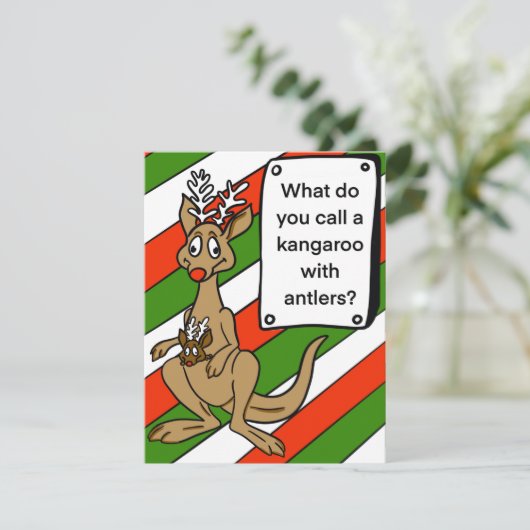 Kerst Kaart kangoeroe met gewei grap (Staand voorkant)