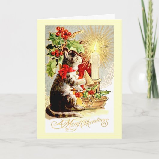 Kerst Kaart  Kat en Kaars (Voorkant)