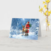 Kerst Kaart - Kerstman en rendier winterscène (Gele Bloem)