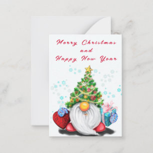 Kerst Kaart Kleine Gnome met Gift Notitiekaartje