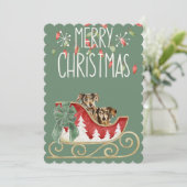 Kerst Kaart Lang Haar Dachsund (Staand voorkant)