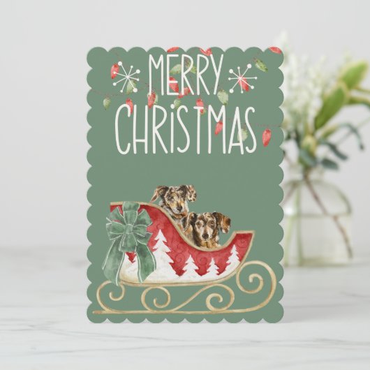 Kerst Kaart Lang Haar Dachsund (Staand voorkant)