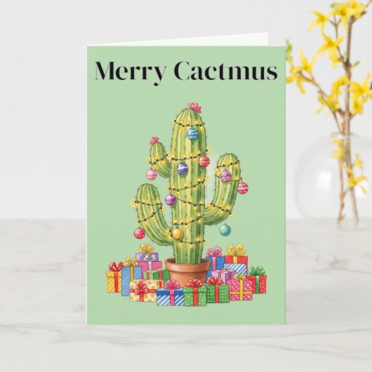 Kerst Kaart - Merry Cactmus (Gele Bloem)