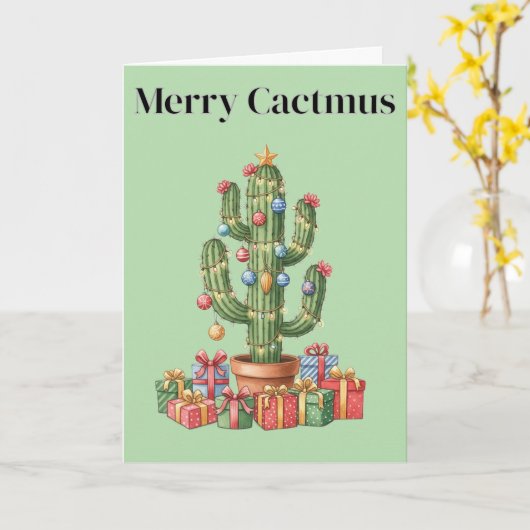 Kerst Kaart - Merry Cactmus (Gele Bloem)