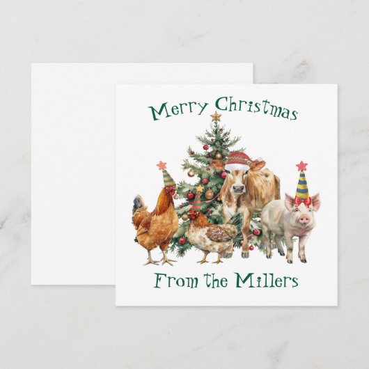 Kerst Kaart met boerderijdieren (Voorkant / Achterkant)