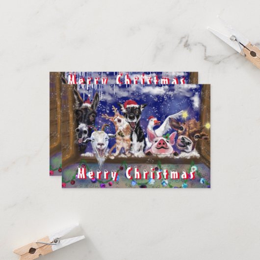 Kerst Kaart met Funny Boerderij Animal Party (Voorkant / Achterkant in situ)