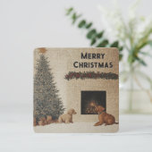 Kerst Kaart met Honden & Open haard Neutrale Kleur (Staand voorkant)