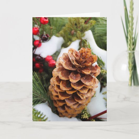 Kerst Kaart met Pinecone en sneeuw (Voorkant)