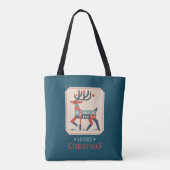 Kerst Kaart met rendier illustratie ontwerp Tote Bag (Achterkant)