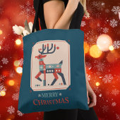 Kerst Kaart met rendier illustratie ontwerp Tote Bag