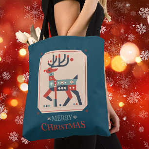 Kerst Kaart met rendier illustratie ontwerp Tote Bag