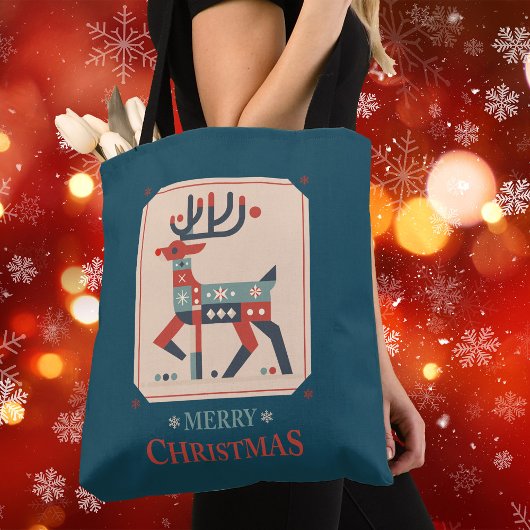Kerst Kaart met rendier illustratie ontwerp Tote Bag