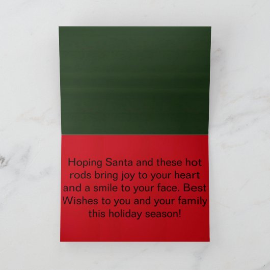 Kerst Kaart met Santas en Hot Rods (Binnen)