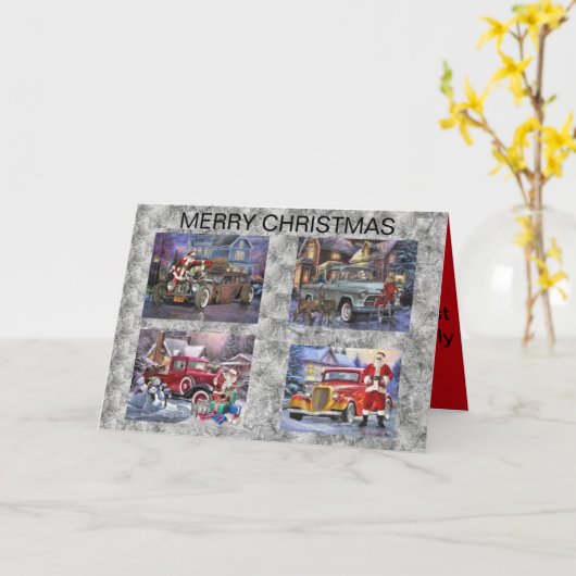 Kerst Kaart met Santas en Hot Rods (Gele Bloem)