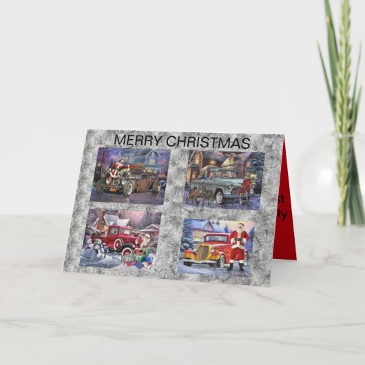 Kerst Kaart met Santas en Hot Rods (Voorkant)