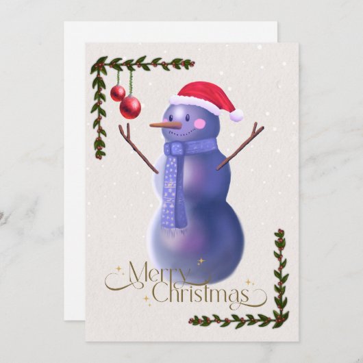 Kerst Kaart met sneeuwman en feestelijke decoratie (Voorkant / Achterkant)