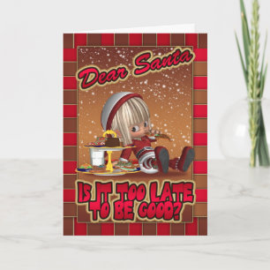 Kerst Kaart met stoute Schattigee elf eten gember