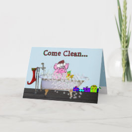 Kerst Kaart met Varken in een Bubble Bath