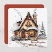  kerst Kaart met Waterverf huis (Voorkant / Achterkant)