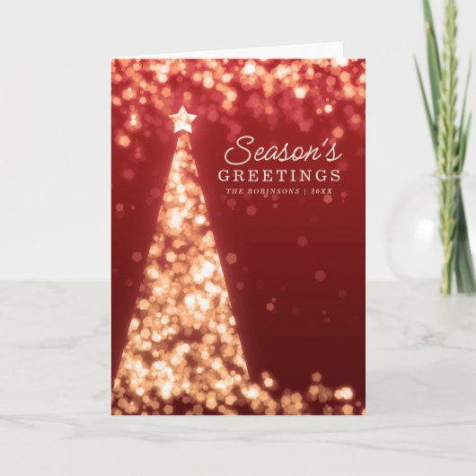 Kerst Kaart | Moderne Xmas Tree Gold Red (Voorkant)