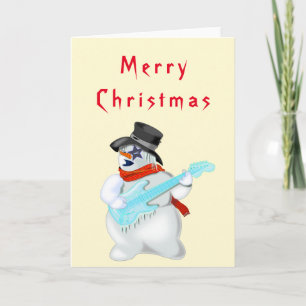Kerst Kaart Musical Sneeuwman met gitaar
