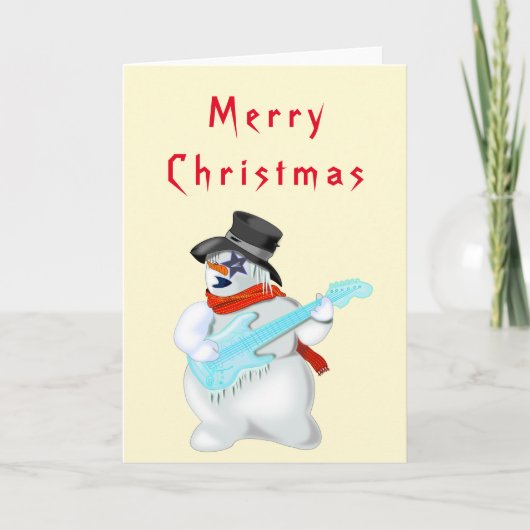 Kerst Kaart Musical Sneeuwman met gitaar (Voorkant)