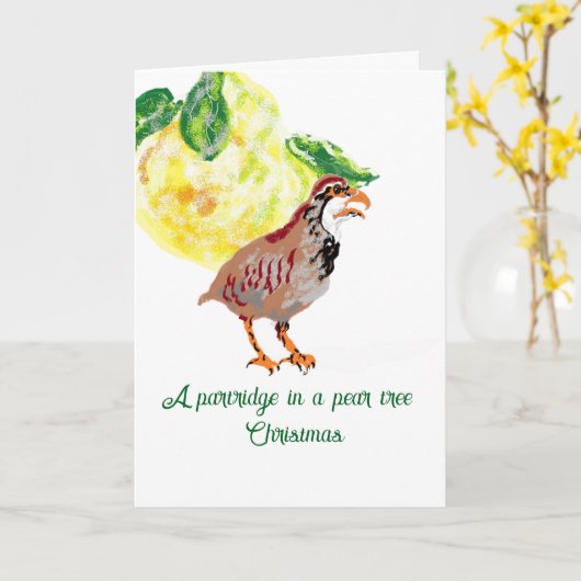 Kerst Kaart: Patrijs in perenboom. Kaart (Gele Bloem)