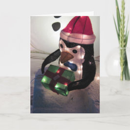 Kerst Kaart: Pinguïn met Cadeau Feestdagen Kaart