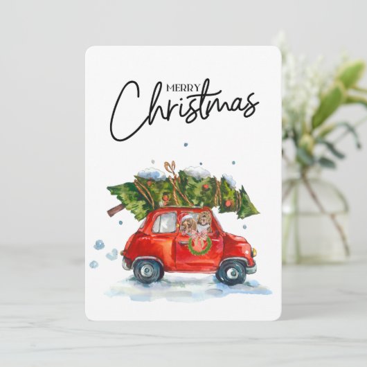 Kerst Kaart-pups met boom (Staand voorkant)