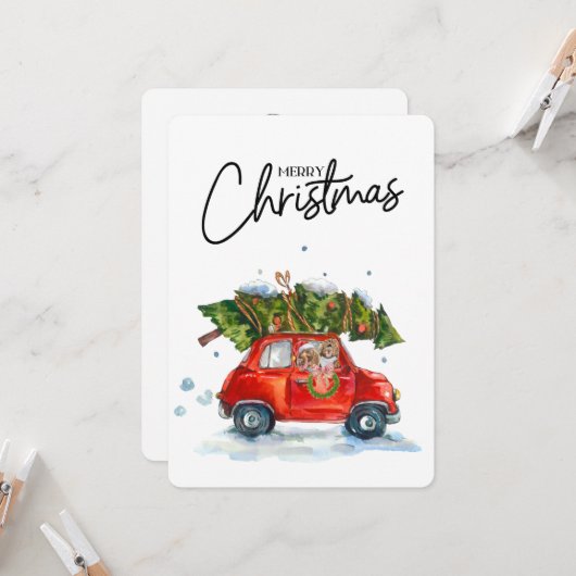 Kerst Kaart-pups met boom (Voorkant / Achterkant in situ)