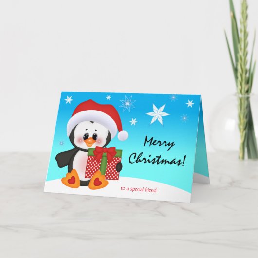 Kerst Kaart Schattige Grappig Pinguïn Gift (Voorkant)